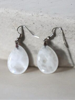 Clear Quartz Teardrop Dangle Earrings with Silver Hooks